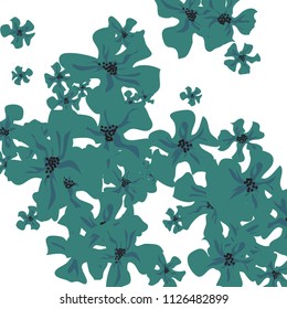 Small Wildflowers. Gentle Tiny Violets on White Background. Vector Texture for Banner, Card, Poster. Trendy Natural Ground in Vintage Style.