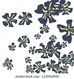 Small Wildflowers. Gentle Tiny Violets on White Background. Vector Texture for Paper, Cover, Print. Trendy Natural Ground in Vintage Style.