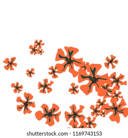 Small Wildflowers. Gentle Tiny Violets on White Background. Vector Texture for Banner, Cover, Print. Trendy Natural Ground in Vintage Style.