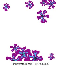 Small Wildflowers. Gentle Small Violets on White Background. Vector Texture for Paper, Cover, Print. Trendy Natural Ground in Vintage Style.