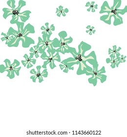 Small Wildflowers. Gentle Small Violets on White Background. Vector Texture for Banner, Cover, Print. Trendy Natural Ground in Vintage Style.