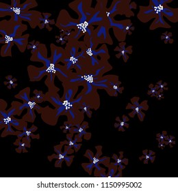 Small Wildflowers. Gentle Small Violets on Black Background. Vector Texture for Paper, Cover, Print. Trendy Natural Ground in Vintage Style.