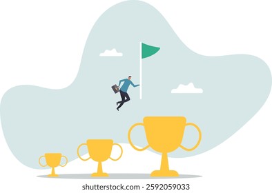 Small win or achievement to motivate to achieve bigger goal, strategy or inspiration to success, victory or win award.business concept.flat character.