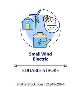 Small wind electric concept icon. Rural electrification technology abstract idea thin line illustration. Isolated outline drawing. Editable stroke. Roboto-Medium, Myriad Pro-Bold fonts used