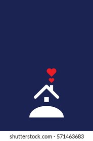 Small winter house with smoke shaped hearts.