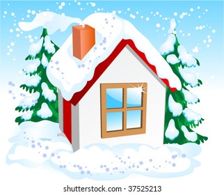 Small winter house. vector