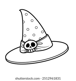 Small witch hat with fancy ribbon and skull buckle. Image produced without the use of any form of AI software at any stage.