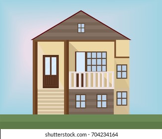 Small wood house Vector facade flat style