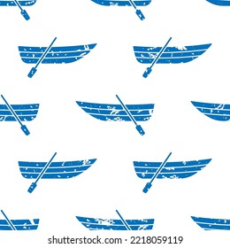 Small wooden blue boats with oars isolated on white background. Cute monochrome seamless pattern. Vector simple flat graphic illustration. Texture.