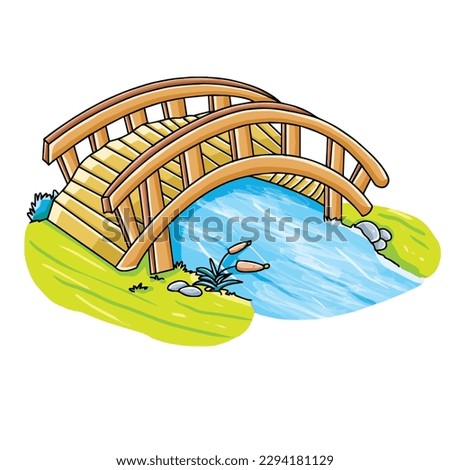 Small wooden bridge clipart for kids. Vector illustration for children. Vector illustration of small wooden bridge on white background. Stock foto © 