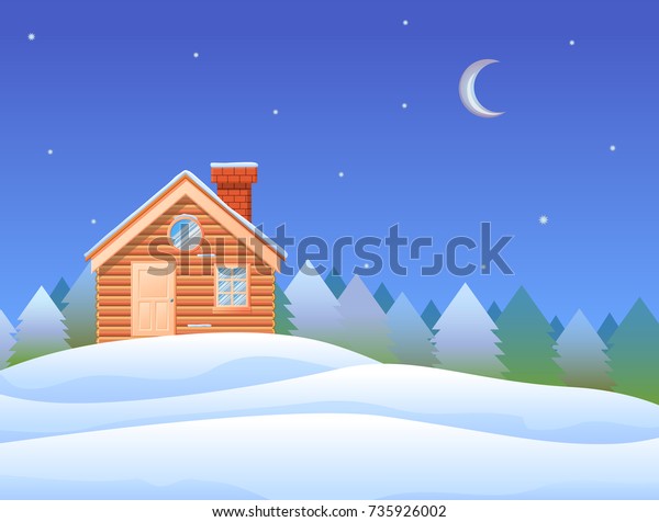 Small Wooden Cabin Chimney Snow Mountain Stock Vector Royalty