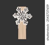 Small Wooden Clothes Peg decorated with snowflake. Isolated design element for Winter pins. Vector illustration of Clothespin