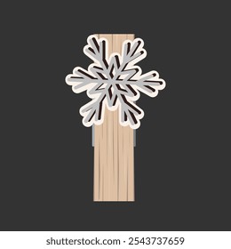 Pequeña clavija de ropa de madera decorada con copo de nieve. Elemento de diseño aislado para pasadores de invierno. Ilustración vectorial de Clothespin