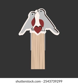 Peg de roupa de madeira pequena decorado com casal de pássaros bonitos. Elemento de design isolado para alfinetes de inverno e românticos. Ilustração vetorial de Clothespin