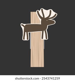 Peg de roupa de madeira pequena decorado com veado de desenho animado. Elemento de design isolado para alfinetes de inverno. Ilustração vetorial de Clothespin.