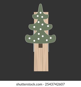 Peg de roupa de madeira pequena decorado com abeto de Natal. Elemento de design isolado para alfinetes de inverno. Ilustração vetorial de Clothespin.