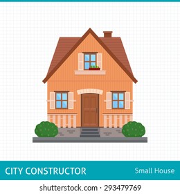 Small wooden house. Buildings for city construction. Set of elements to create urban background, village and town landscape.  Flat style vector illustration.
