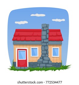A small wooden house with a chimney. Vector illustration.