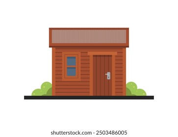 Small wooden hut building. Simple flat illustration.
