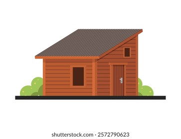 Small wooden hut building. Simple flat illustration.