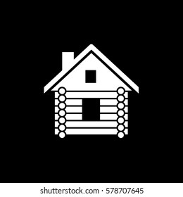 Small Wooden Hut Flat Icon On Black Background