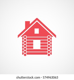 Small Wooden Hut Red Flat Icon On White Background