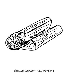 small wooden log  cartoon vector and illustration, black and white, hand drawn, sketch style, isolated on white background.
