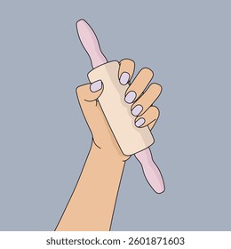 Small wooden rolling pin in hand vector illustration
