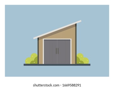 Small wooden shed building with sloping tin roof. Simple illustration. svg
