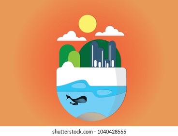 Small world paper cut style and geometric design concept of peaceful world, Eps 10 vector