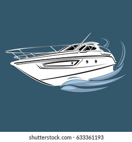 Small yacht isolated illustration. Luxury boat vector. Streamline vessel