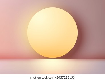 A small yellow circle backdrop sits on a light pink stage om minimal wall scene background. Vector illustration