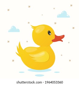 small yellow duck cute kawaii with modern flat style character