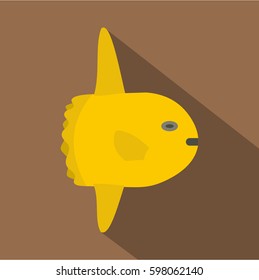 Small yellow fish icon. Flat illustration of small yellow fish vector icon for web isolated on coffee background