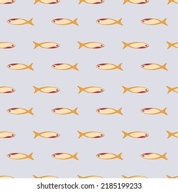 Small yellow fish pattern on pale lilac background. For fabric, wrapping paper, packaging, scrapbooking.