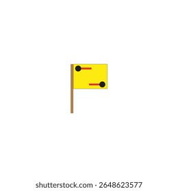 Small yellow flag. Simple pole icon. Minimal banner symbol. Vector object graphic.