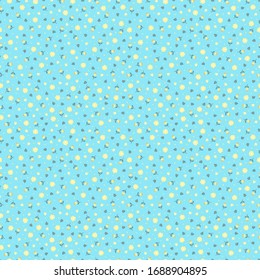 Small yellow flowers and green leaves and petal seamless pattern vector floral background