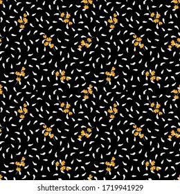 Small Yellow flowers Hand paint brushed stroke Seamless pattern on white brush minimal mood texture vector EPS10,Design for fasion,fabric,web,wallpaper,wrapping and all prints on black