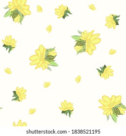 
Small yellow flowers on a white background, vector pattern, suitable for fabric, paper, textile, decor
