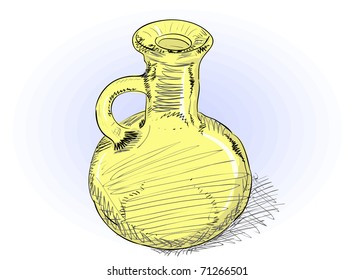 Small yellow glass carafe - vector rough illustration