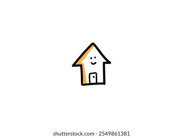 A small yellow house with a cute smile in a children's illustration style.

