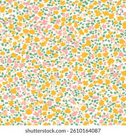 Small yellow and pink floral spots on a white background, tiny flower seamless pattern vector illustration, doodle summer, kids and baby designs for print fabric.