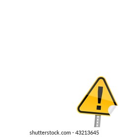 Small yellow road attention warning sign with curved corner on white background