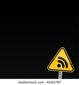 Small yellow road warning sign with RSS symbol on black background