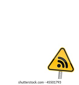 Small yellow road warning sign with RSS symbol on white background