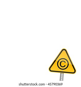 Small yellow road warning sign with copyright symbol on white background