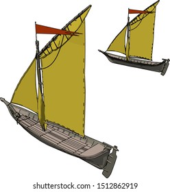 Small yellow ship, illustration, vector on white background.