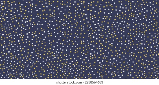 Small yellow and white stars on a blue canvas. Starry seamless pattern for print and interior design, wallpapers, gift wrapping.