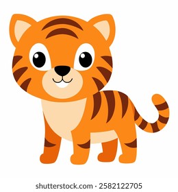 A small and young cute tiger vector on white background.