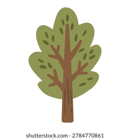 Small young tree with veined green leaves simple garden plant asset flat vector illustration